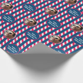 Foto Text Rot Blau Weiß 4. Juli Streifen Geschenkpapier (Ecke)