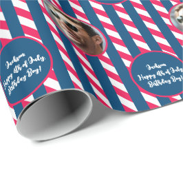 Foto Text Rot Blau Weiß 4. Juli Streifen Geschenkpapier