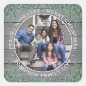 Foto & Text Weihnachtsgrün & Graues Holz Quadratischer Aufkleber (Vorderseite)