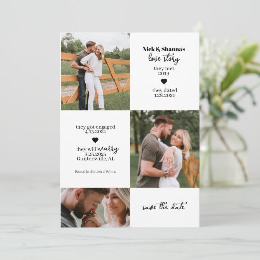 Foto Timeline Save the Date Einladung (Stehend Vorderseite)