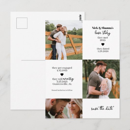 Foto Timeline Save the Date Postkarte (Vorne/Hinten)