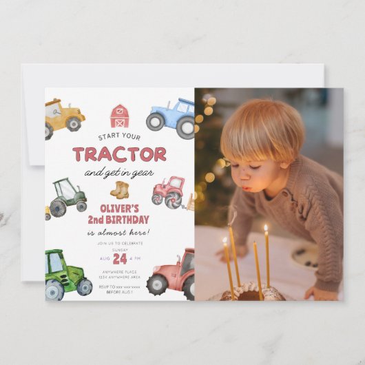 Foto Traktor 2. Geburtstag Einladung (Vorderseite)