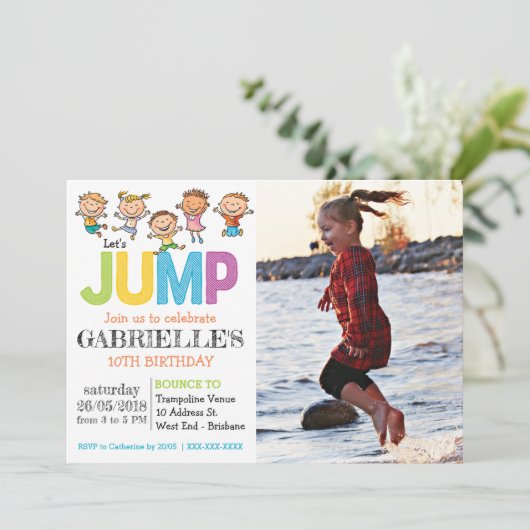 Foto Trampolin Party Einladung (Stehend Vorderseite)