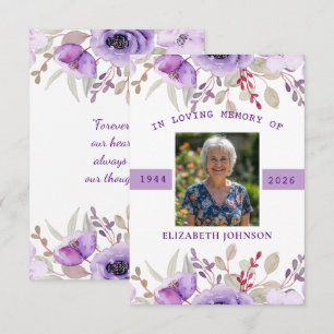Foto Trauer Beileid Gedenken Lila Floral Mitteilungskarte