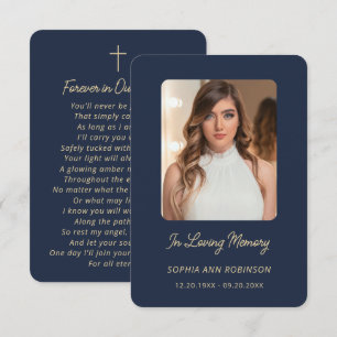 Foto-Trauerkarte Blau Elegant Goldschrift Gebetska