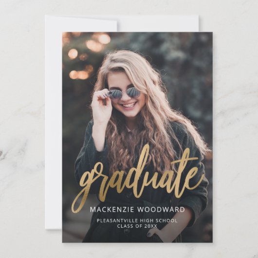 Foto Trendy Gold Script Abschluss Ankündigung (Vorderseite)