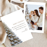 Foto Trendy Minimalistisch Snow Weihnachtsbaum Feiertagskarte<br><div class="desc">Elegante schneebedeckte Weihnachtsbaumkarte.. Foto hinten</div>
