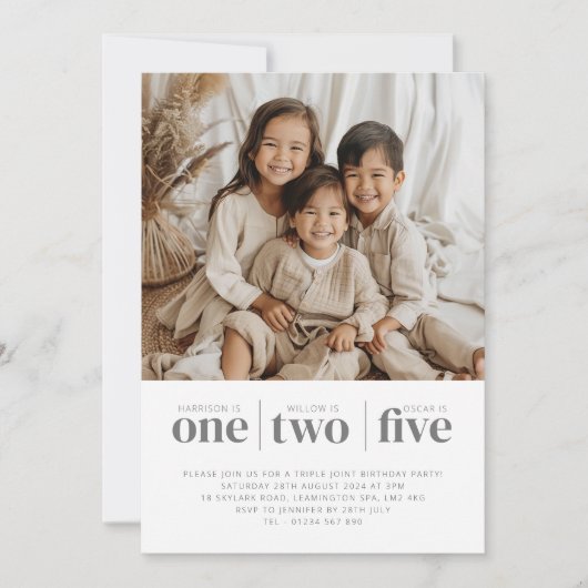 Foto Triple Joint Birthday Einladung (Vorderseite)