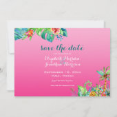 Foto Tropical Beach Berry Pink Aquamarin Floral Om Save The Date (Rückseite)