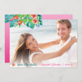 Foto Tropical Beach Berry Pink Aquamarin Floral Om Save The Date (Vorne/Hinten)