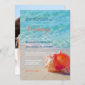 Foto Tropical Beach Conch Muschel Moderne Hochzeit Einladung (Vorne/Hinten)
