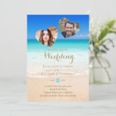 FOTO Tropical Beach Hearts Sand Sea Wedding Inv (Stehend Vorderseite)