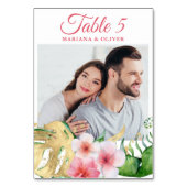 Foto Tropical Blume Palms Gold Floral Hochzeit Tischnummer (Rückseite)