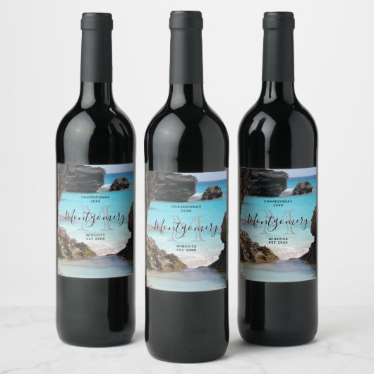 Foto Tropical Island Coast & Sea Wine Weinetikett (Flaschen)