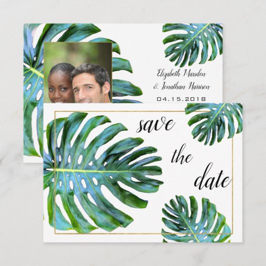Foto Tropical Leaf Greenerity Gold Save the Date (Vorne/Hinten)