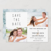 Foto Tropical Palm Blätter Save the Date blau Einladung (Vorne/Hinten)