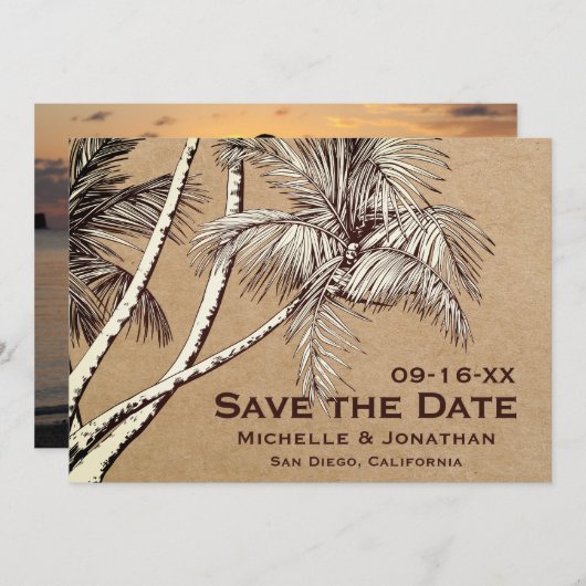 FOTO Tropical Palm Tree Beach Hochzeit Save The Date (Vorne/Hinten)