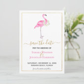 Foto Tropical Pink Flamingo Magnolias Beach Save The Date (Stehend Vorderseite)