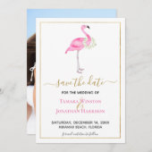 Foto Tropical Pink Flamingo Magnolias Beach Save The Date (Vorne/Hinten)