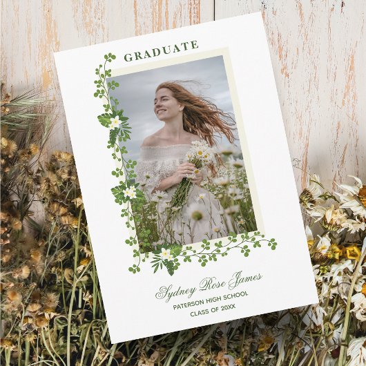 Foto Tropische Branchen & White Blume Graduate Einladung