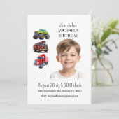 Foto Truck Boy Birthday Einladung (Stehend Vorderseite)