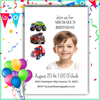 Foto Truck Boy Birthday Einladung