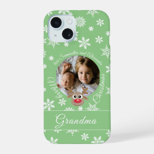 Foto Türkis Weihnachten Weiß Schrift Süßes Rentier iPhone 15 Hülle