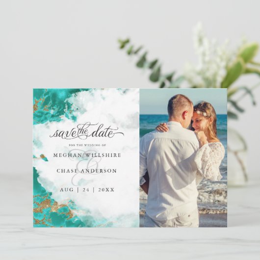 Foto Turquoise Wasserfarbe Geode BarefootBride™ (Stehend Vorderseite)