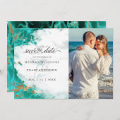 Foto Turquoise Wasserfarbe Geode BarefootBride™ (Vorne/Hinten)