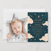 Foto Twinkle Little Stars Niedlich Mond 1. Geburts Einladung (Vorderseite)