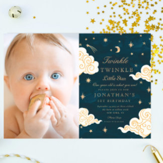 Foto Twinkle Little Stars Niedlich Mond 1. Geburts Einladung