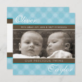 FOTO TWINS GEBURTSANKÜNDIGUNG niedliche Jungen bla Ankündigung (Vorne/Hinten)