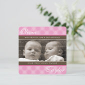 FOTO TWINS GEBURTSANKÜNDIGUNG niedliche Mädchen ro Ankündigung (Stehend Vorderseite)