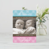 FOTO TWINS GEBURTSANKÜNDIGUNG niedlicher Junge + M Ankündigung (Stehend Vorderseite)