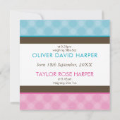 FOTO TWINS GEBURTSANKÜNDIGUNG niedlicher Junge + M Ankündigung (Rückseite)