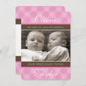 FOTO TWINS GEBURTSANKÜNDIGUNG niedlicher Mädels Ankündigung (Vorne/Hinten)