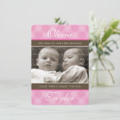 FOTO TWINS GEBURTSANKÜNDIGUNG niedlicher Mädels Ankündigung (Stehend Vorderseite)