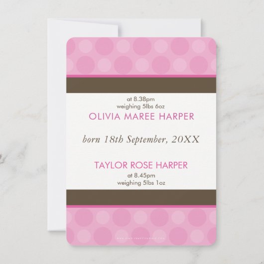 FOTO TWINS GEBURTSANKÜNDIGUNG niedlicher Mädels Ankündigung (Rückseite)