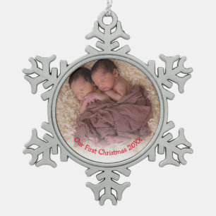 Foto Twins Red Babys Erste Weihnachten Schneeflocken Zinn-Ornament