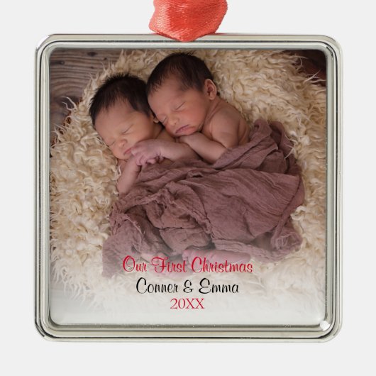 Foto Twins Red Babys Erste Weihnachten Silbernes Ornament (Vorne)