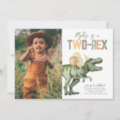 Foto Two-Rex Dinosaur Geburtstagseinladung Einladung (Vorderseite)