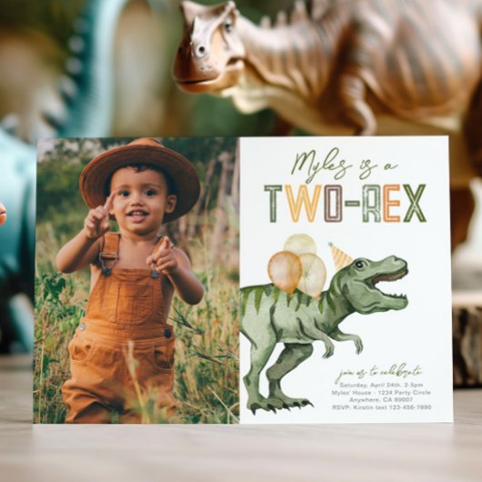 Foto Two-Rex Dinosaur Geburtstagseinladung Einladung
