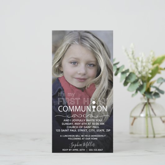 Foto Typografie Kommunion - Fotokarte Einladung (Stehend Vorderseite)