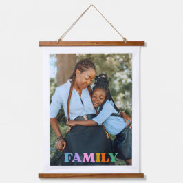 Foto typography family modern wandteppich mit holzrahmen