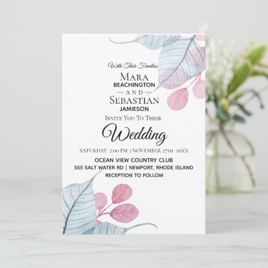 ~* Foto - UAWG - QR BOTANISCHE Blätter Hochzeit Einladung (Stehend Vorderseite)