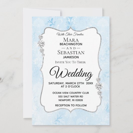 *~* Foto + UAWG + QR Diamant Damask Wedding Invit Einladung (Vorderseite)