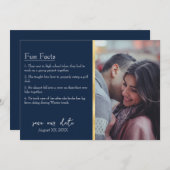 Foto über Braut und Groom Facts über Navy Blue Einladung (Vorne/Hinten)