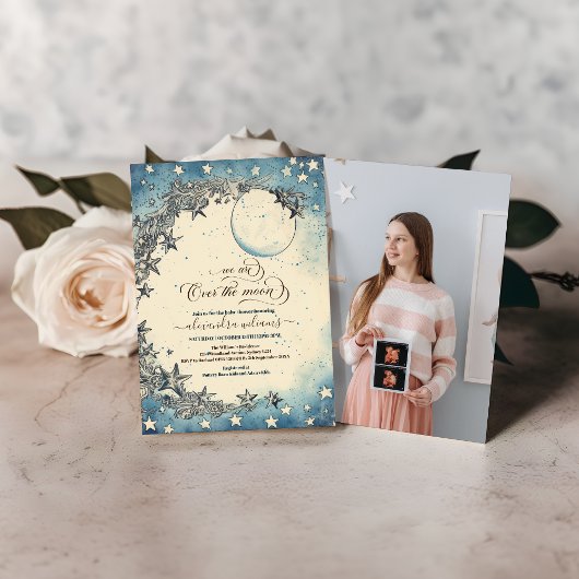 Foto über dem Mond Dreamy Babydusche Einladung