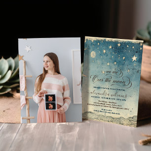 Foto über dem Mond Stars Blue Baby Dusche Einladung