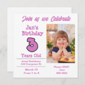 Foto über die dreijährige Party Einladung von Mädc (Vorne/Hinten)